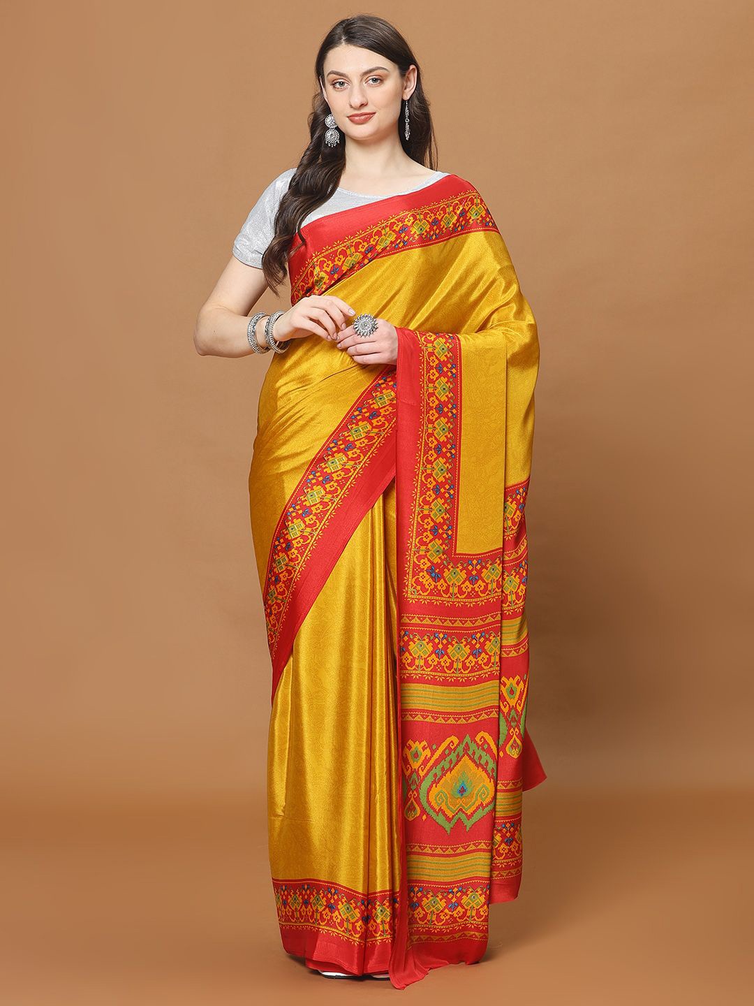 

Meena Bazaar Floral Poly Crepe Saree, Yellow