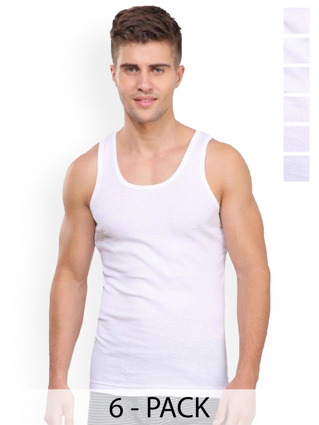 

Rupa Pack Of 6 Striped Pure Cotton Under Shirt Vests Frontline-Rib-White-RN-6-100