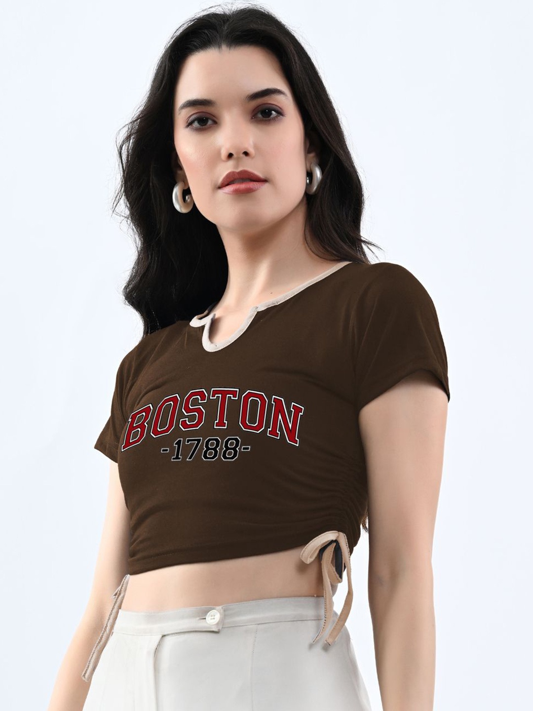 

Moda Rapido Printed Cotton Crop Top, Brown