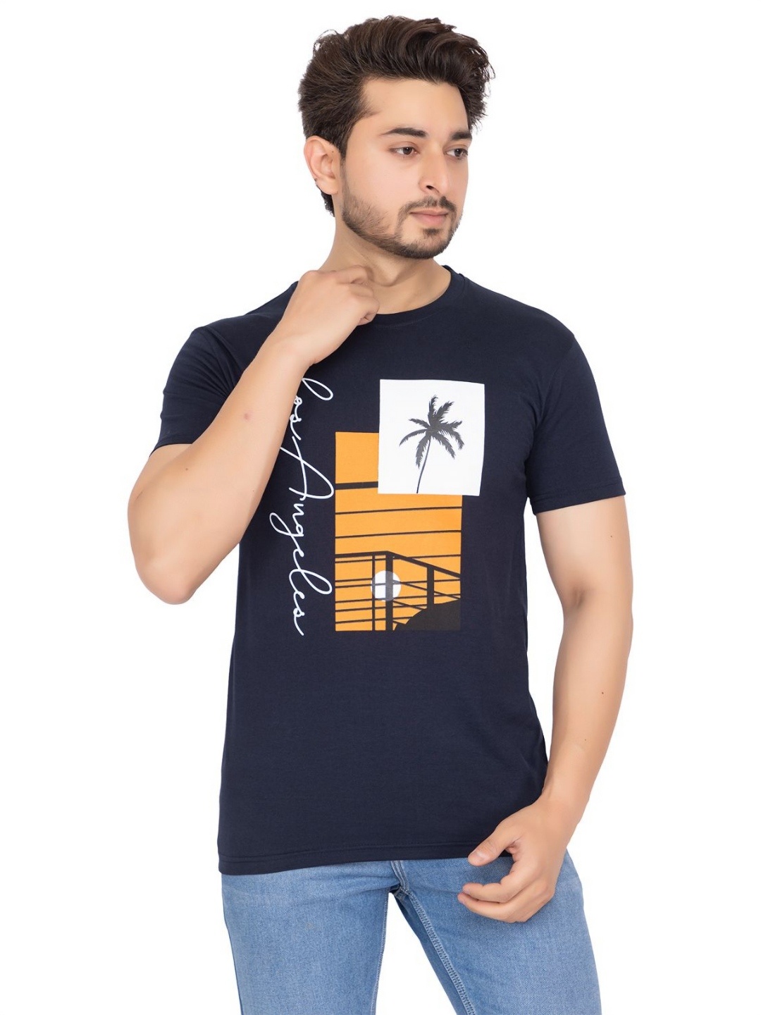 

Antiloop Men Graphic Printed Round Neck Cotton T-shirt, Navy blue