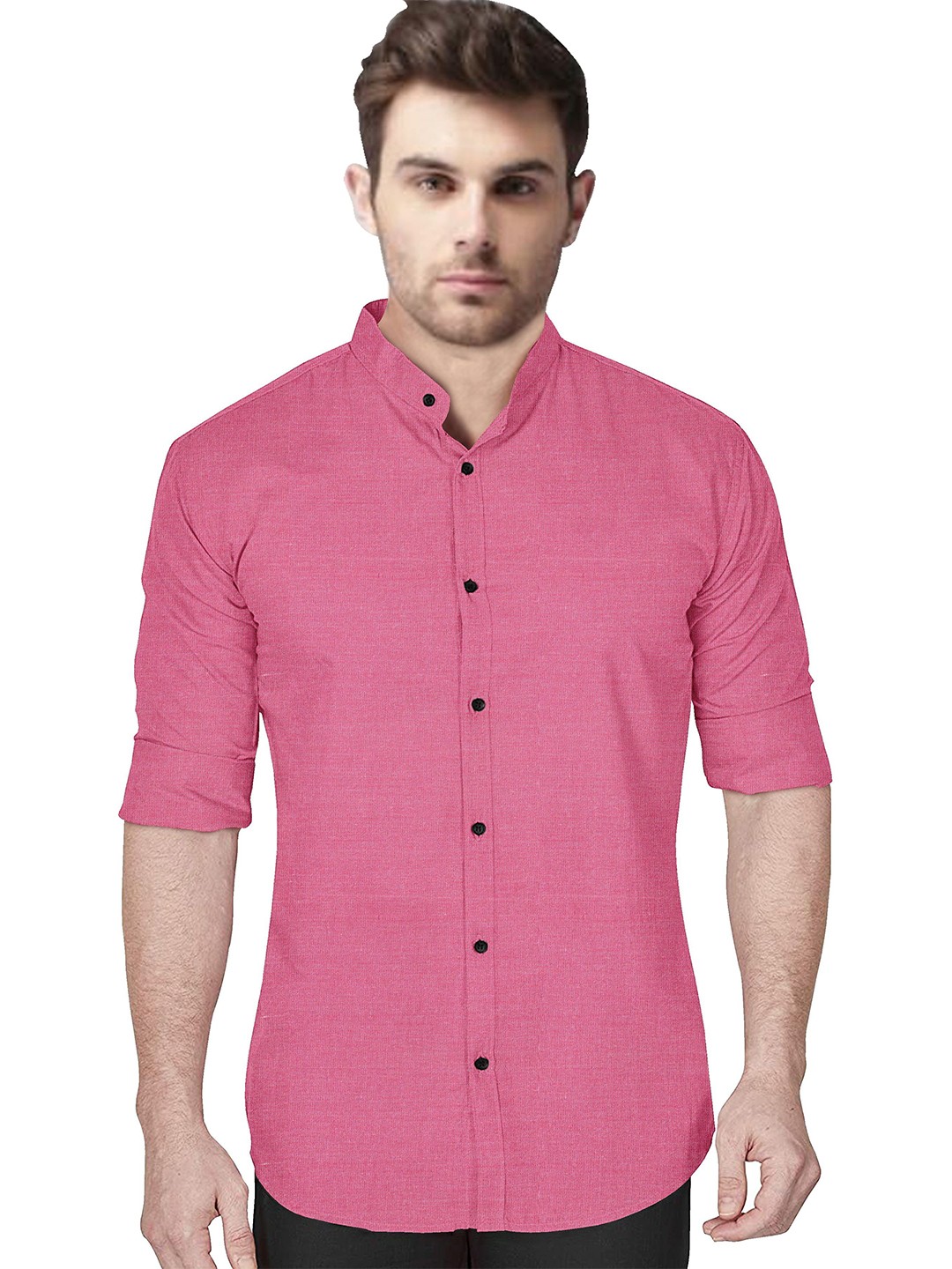 

Metronaut Men Regular Fit Band Collar Solid Cotton Casual Shirt, Magenta