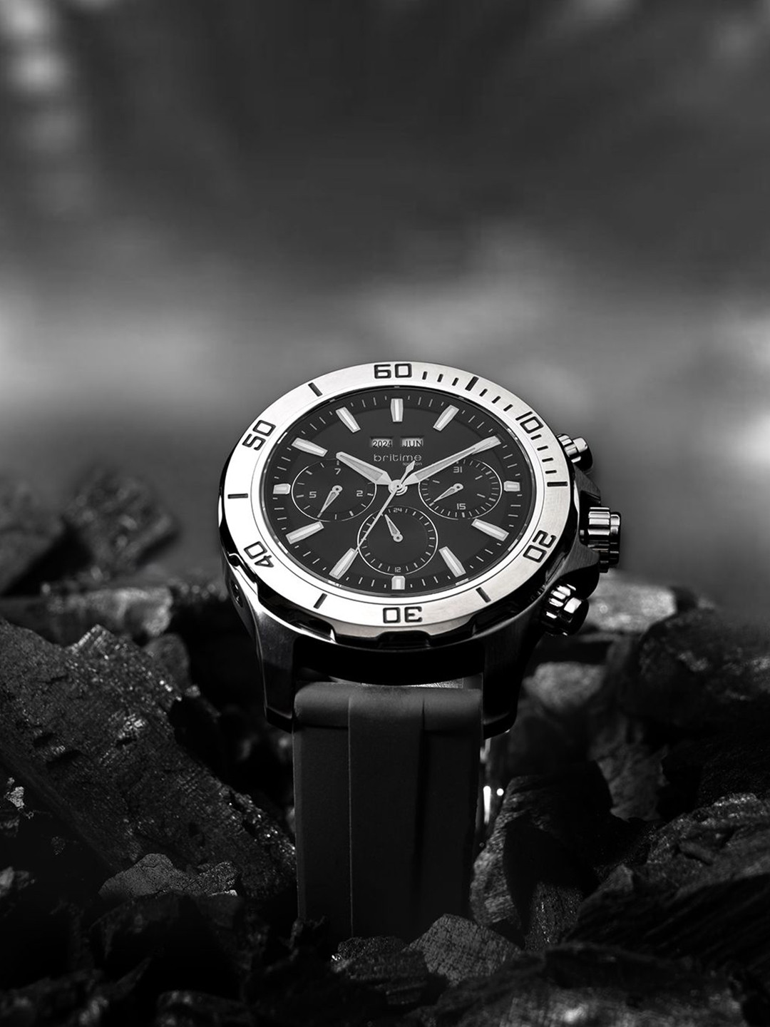 

Britime Men Automatic Motion Multi-Function Leather Analogue Watch 562-P10406, Black