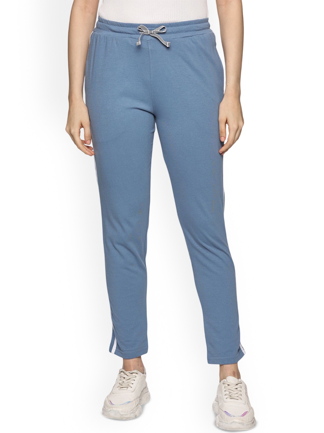 

Coppersmith Women Cotton Regular Fit Side Stripes Track Pants With Anti Odour Technology, Blue