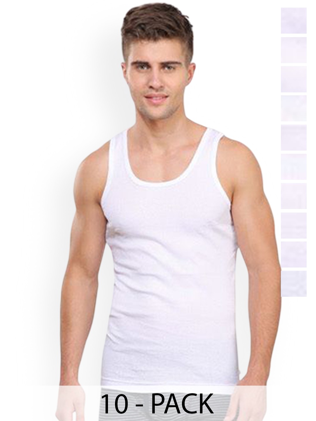 

Rupa Pack Of 10 Cotton Undershirt Vests Frontline-Rib-White-RN-10-95