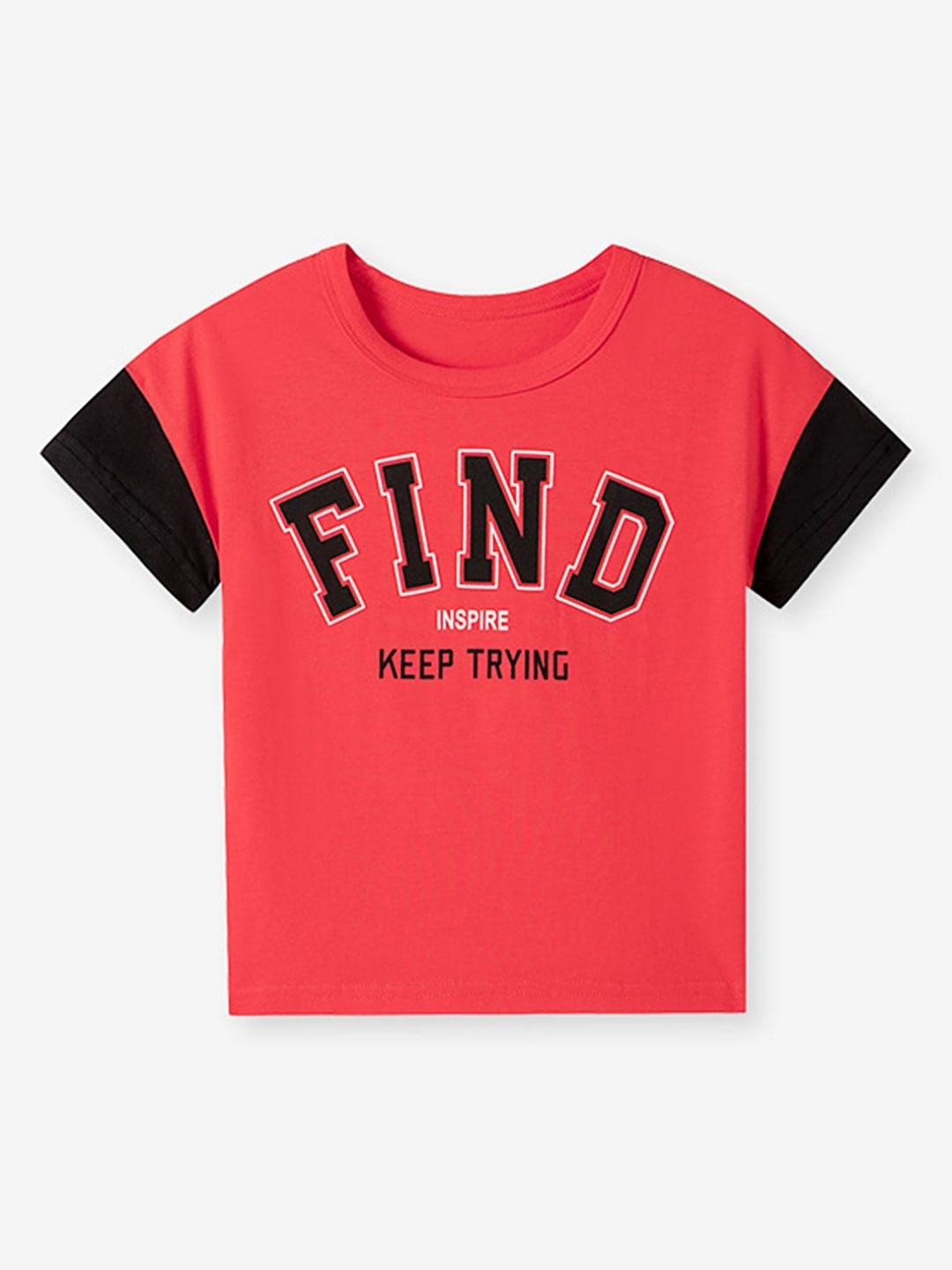 

LULU & SKY Girls Typography Printed Round Neck Cotton T-shirt, Peach