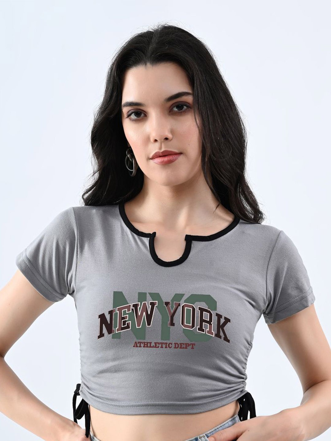 

Moda Rapido Print Cotton Crop Top, Grey
