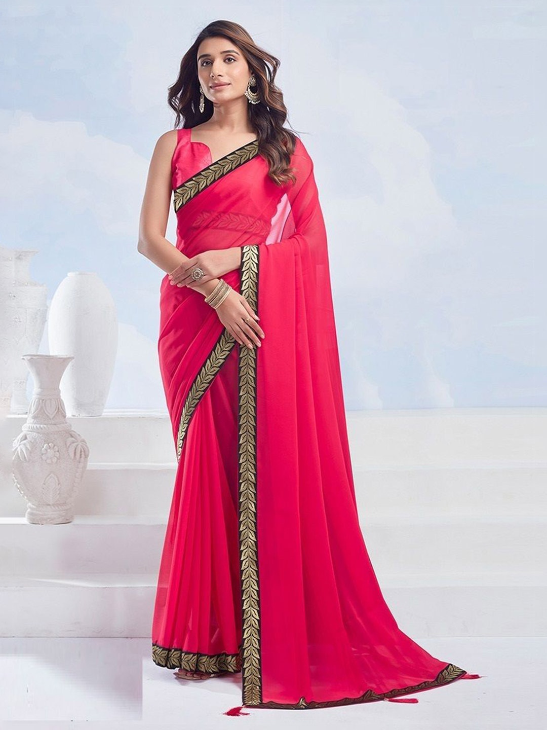 

Styleveda Chanderi Zari Saree, Pink