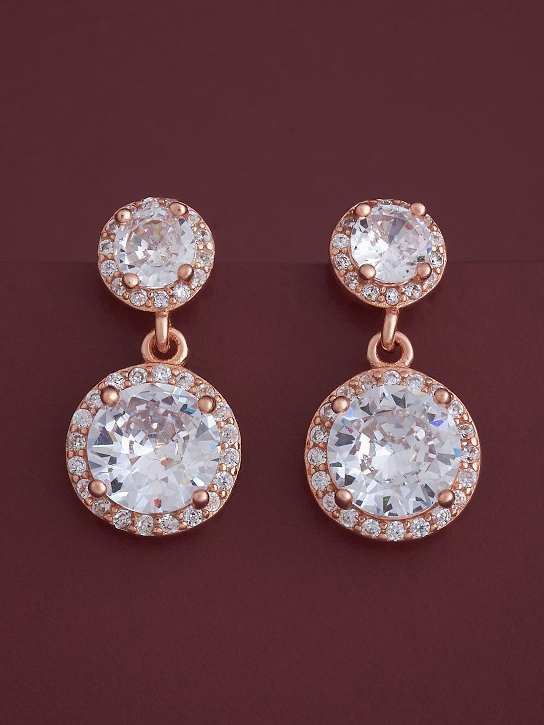 

Kushal's Fashion Jewellery 92.5 Silver Rose Gold-Plated Zircon Drop Earrings