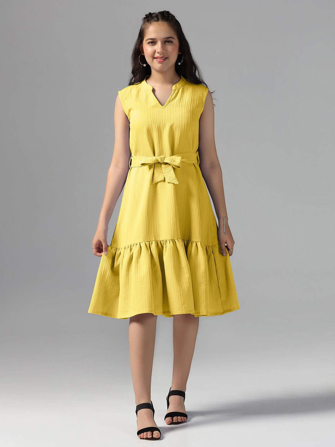 

YK Girls V Neck Fit & Flare Dress, Yellow