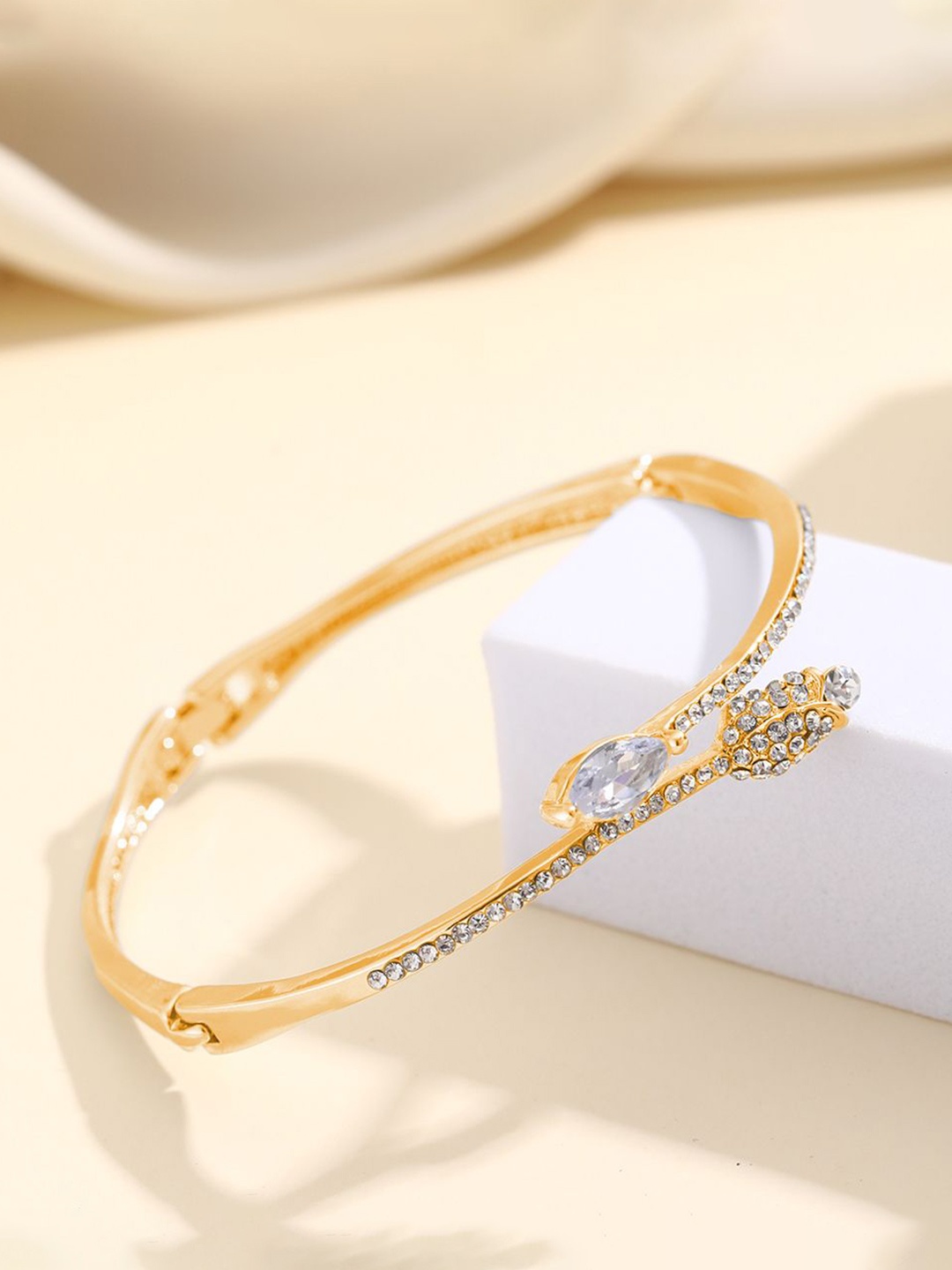 

Shining Diva Fashion Gold-Plated Crystals Studded Bangle-Style Bracelet