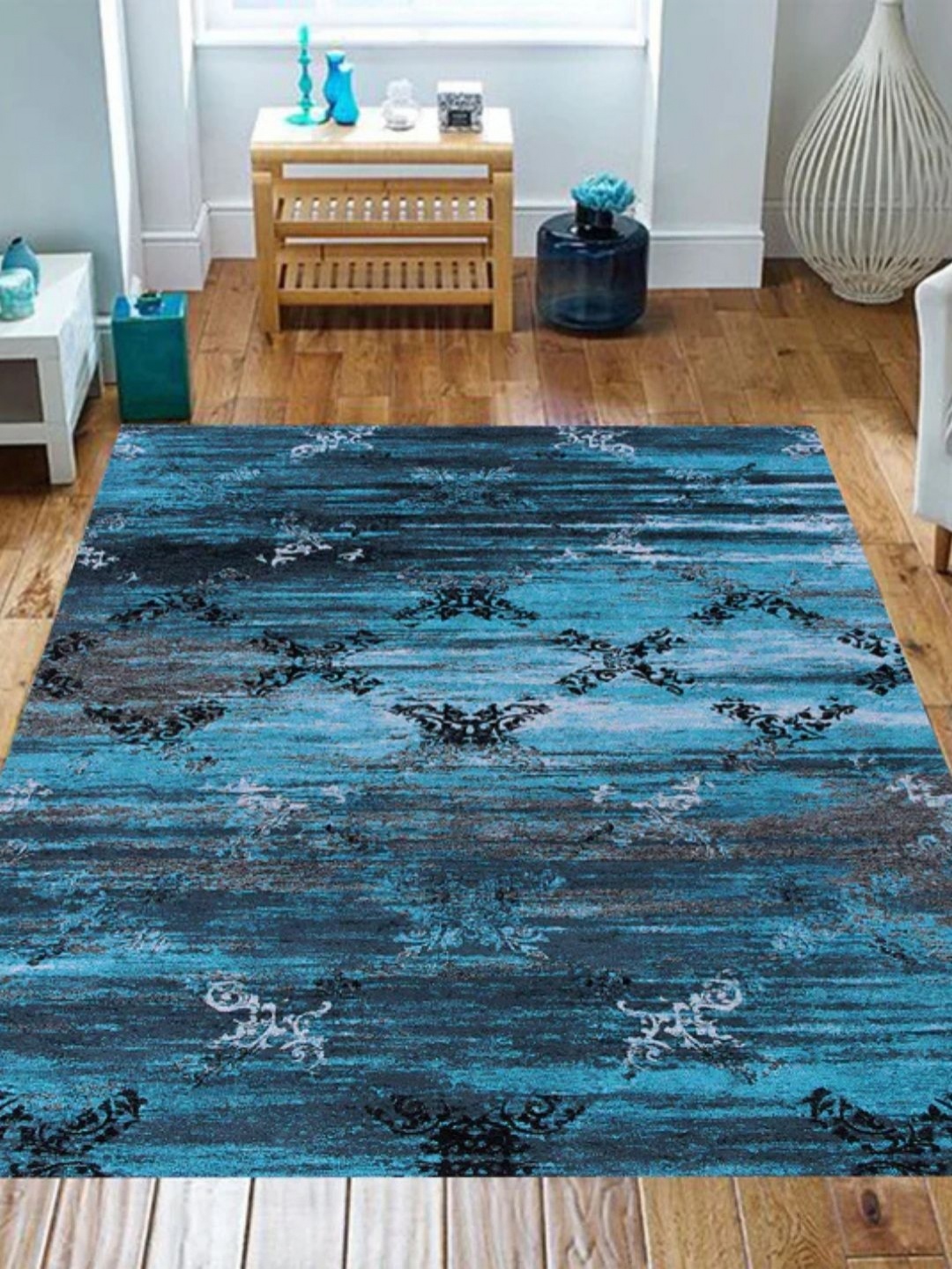 

WAXWINGO Blue Geometric Cotton Carpet