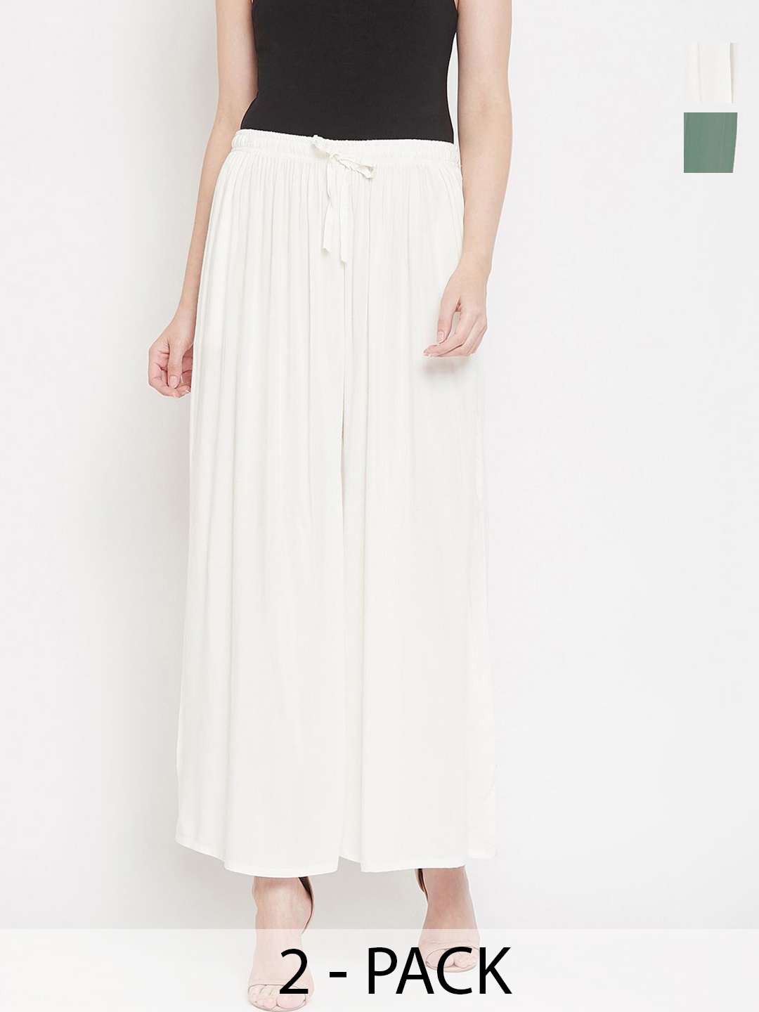 

Castle Lifestyle Women Pack of 2 Flared Palazzos, Off white