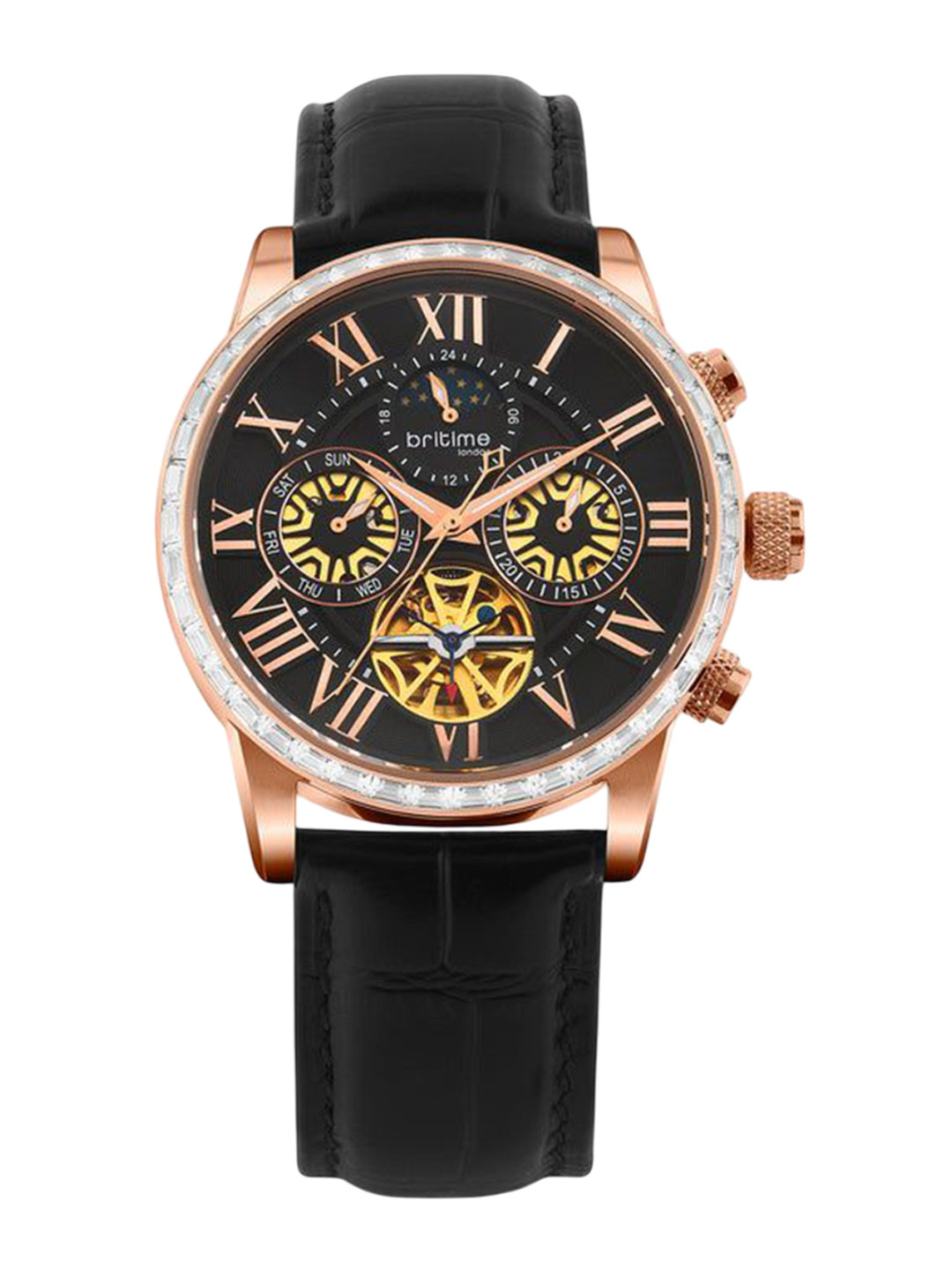 

Britime Men Skeleton Dial & Leather Straps Analogue Automatic Motion Watch 574-L30406, Black