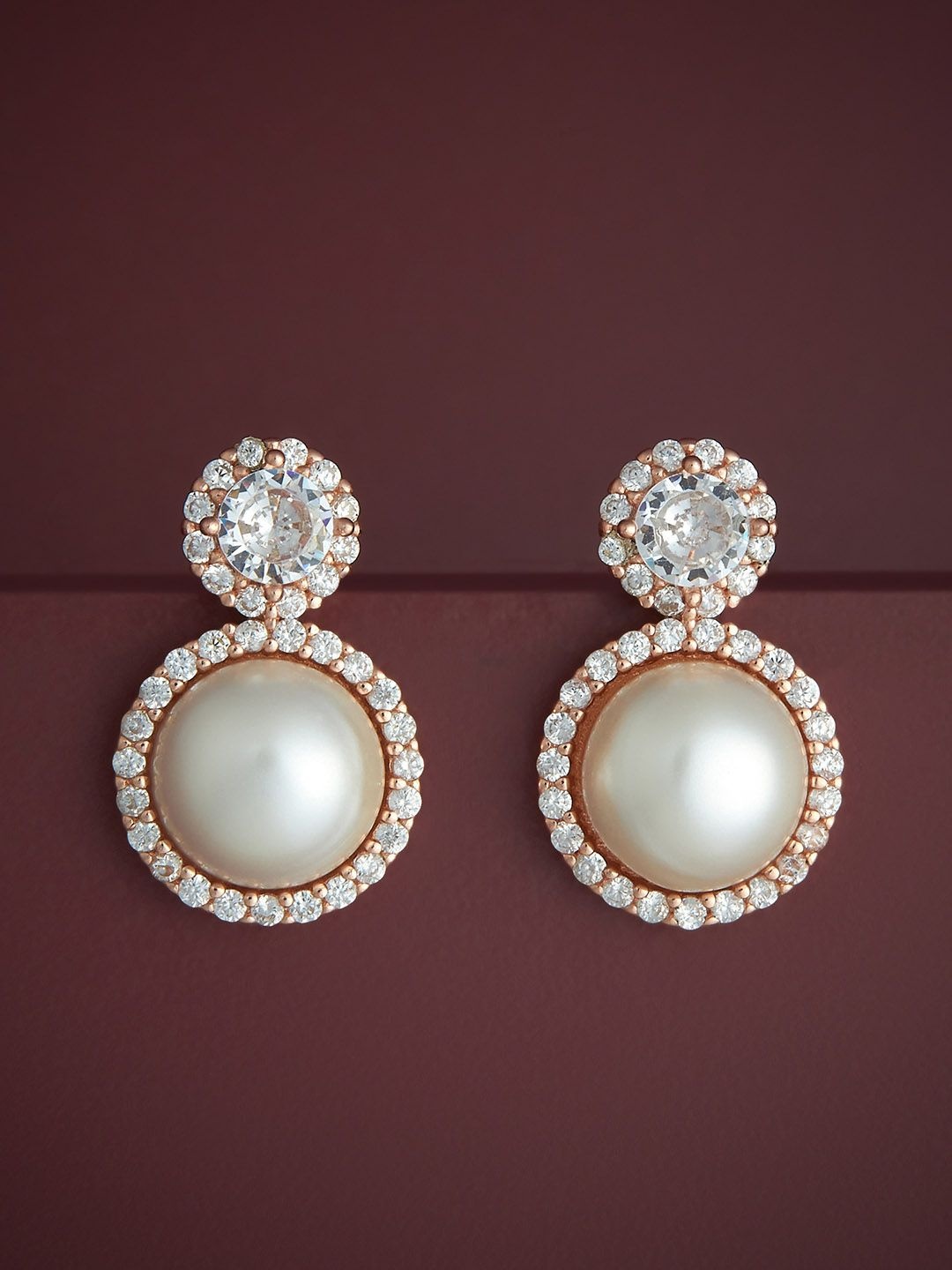 

Kushal's Fashion Jewellery 92.5 Sterling Silver Rose Gold-Plated Classic Pearls Studs