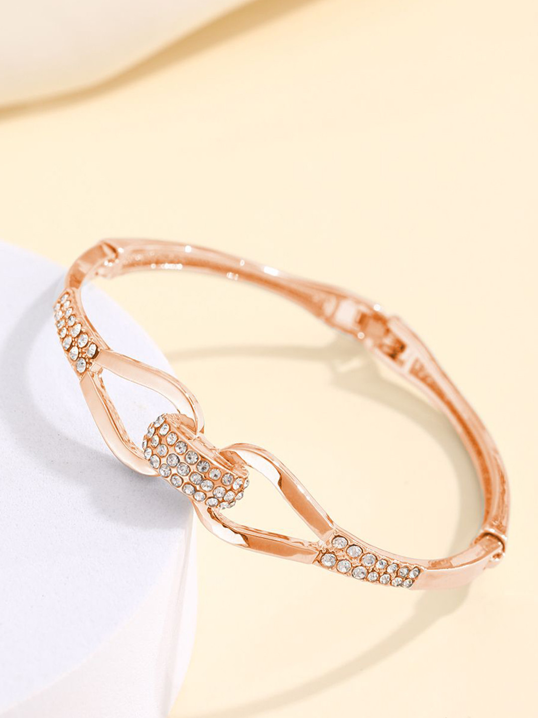 

Shining Diva Fashion Rose Gold-Plated Crystals And Stones Studded Bangle-Style Bracelet