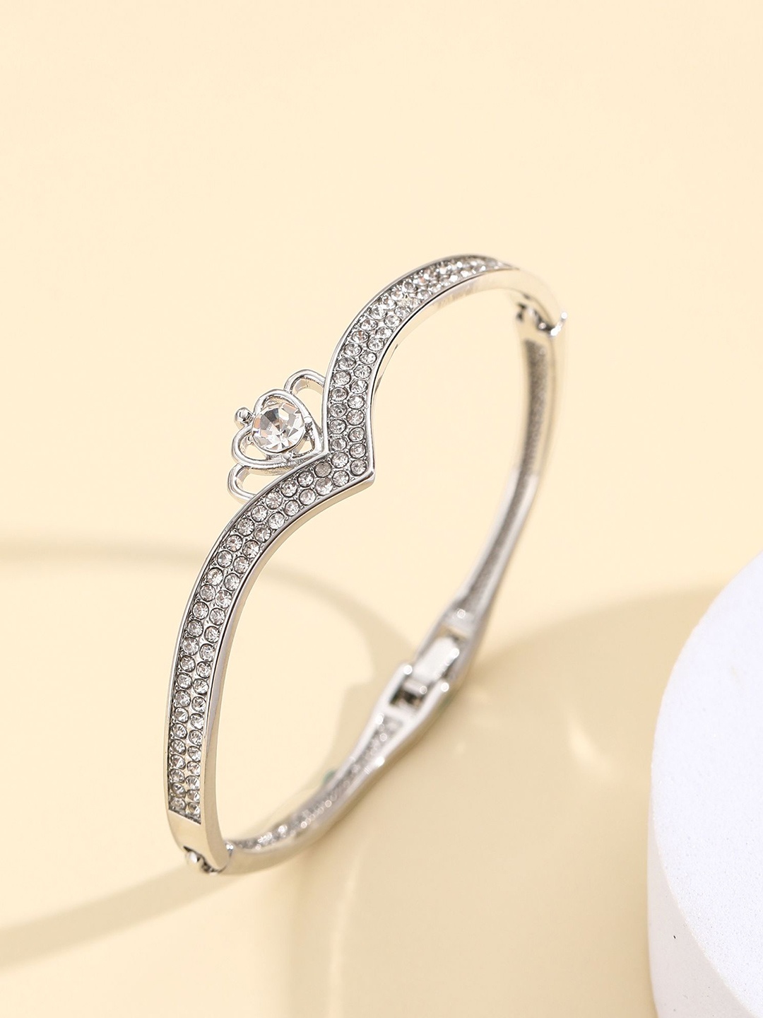 

Shining Diva Fashion Silver-Plated Crystals And Stones Studded Bangle-Style Bracelet