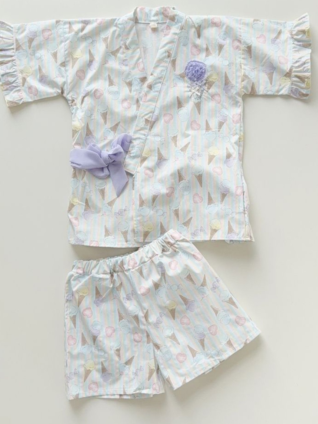

LULU & SKY Girls Printed Pure Cotton Top With Shorts, White