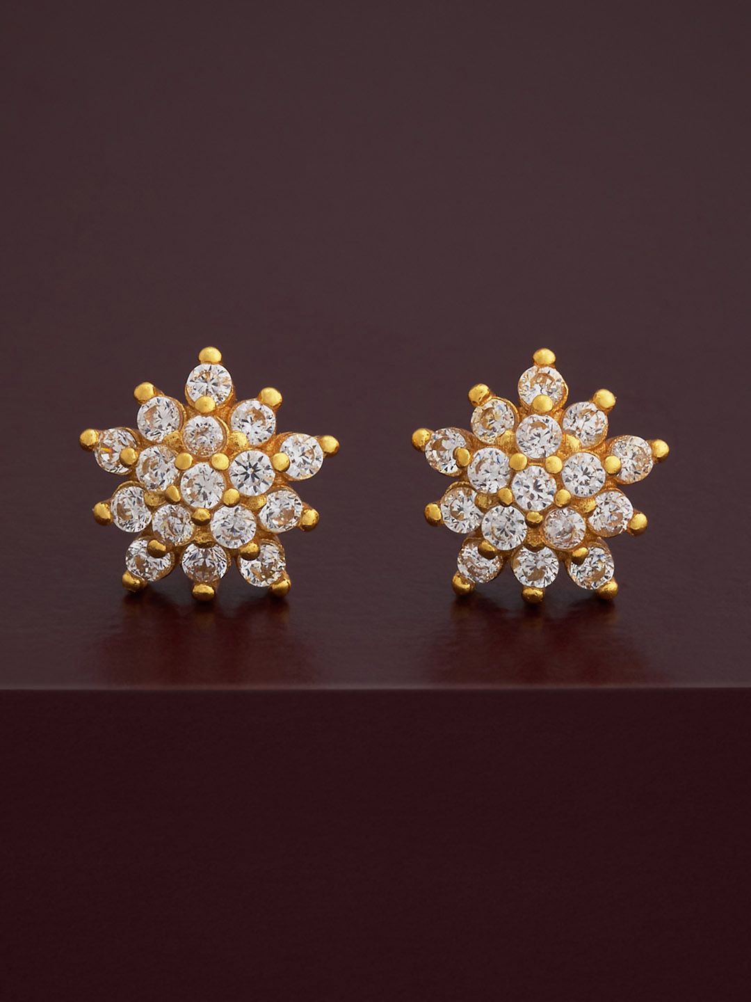 

Kushal's Fashion Jewellery 92.5 Silver Gold-Plated CZ Floral Studs Earrings