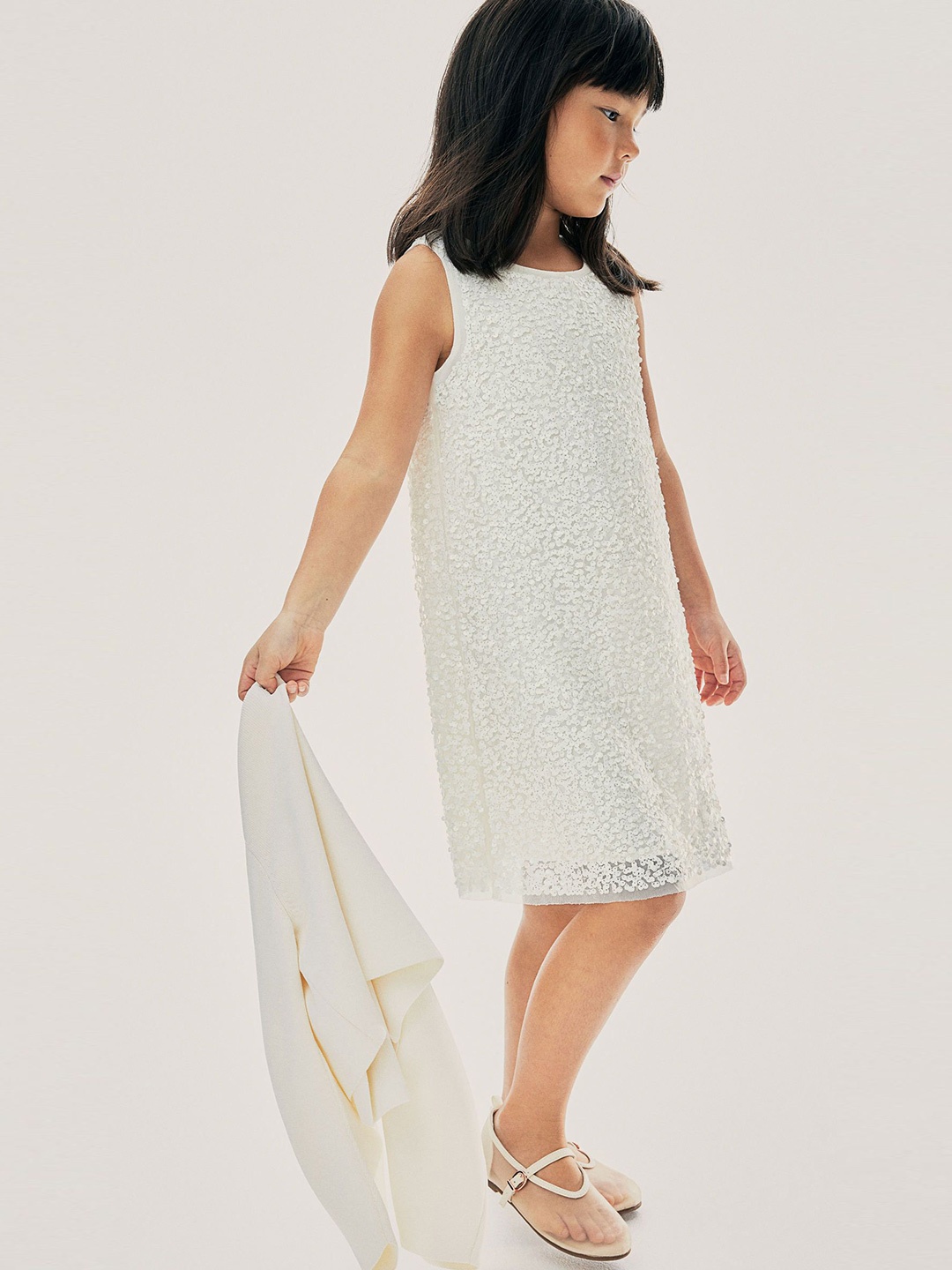 

H&M Sequined A-Line Dress, White