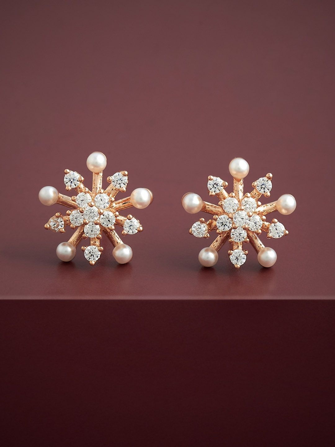 

Kushal's Fashion Jewellery 92.5 silver Rose Gold-Plated Classic Pearls Studs, White