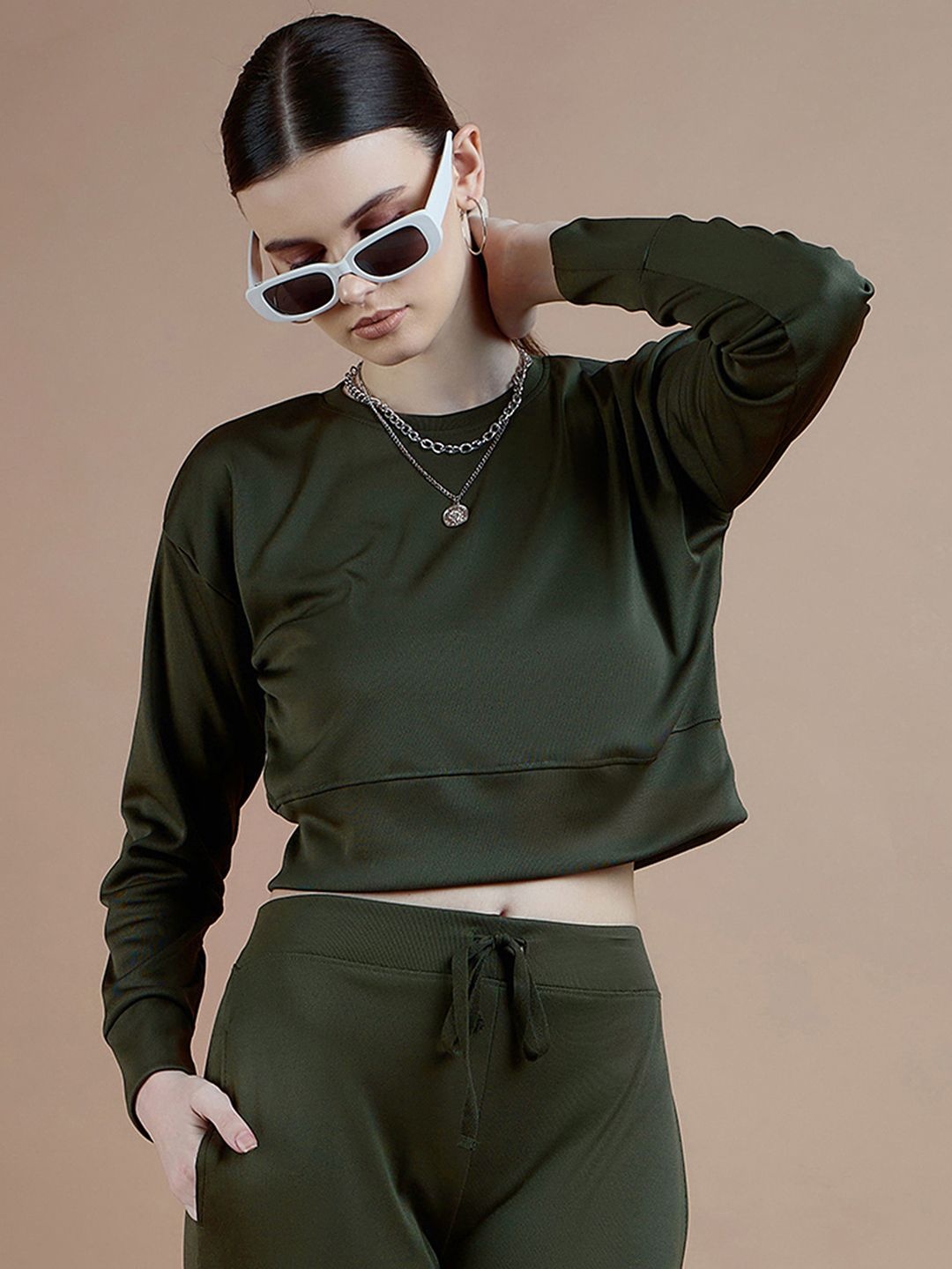 

DressBerry Solid Crop Top, Olive