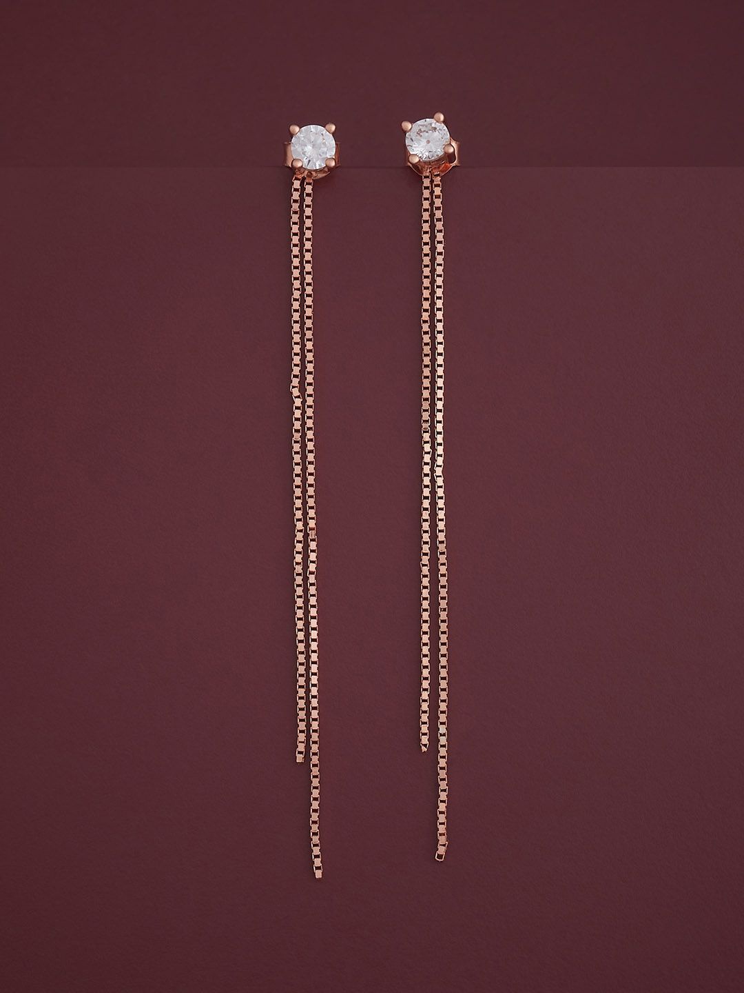 

Kushal's Fashion Jewellery 92.5 Silver Rose Gold-Plated Zircon Drop Earrings