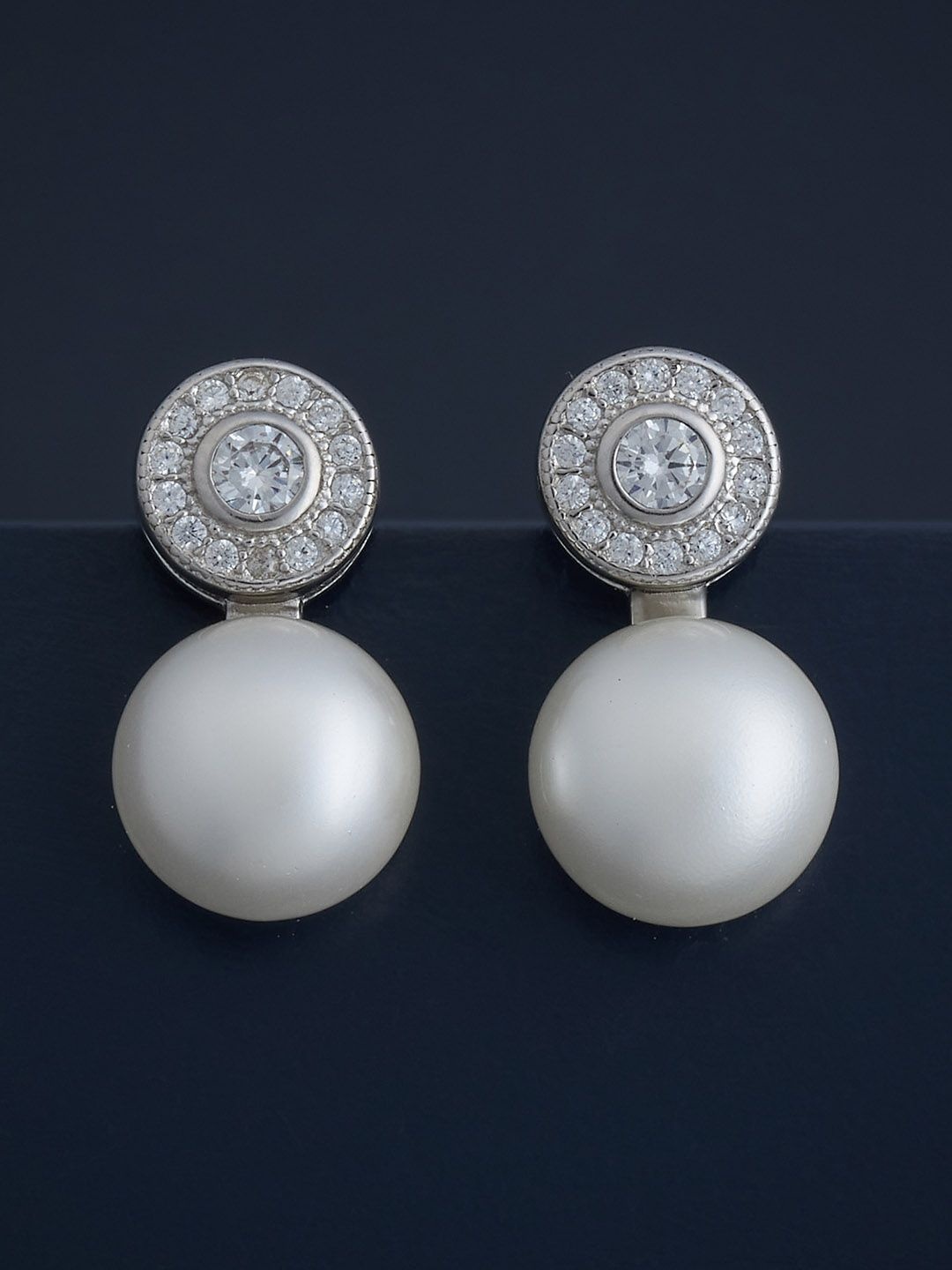 

Kushal's Fashion Jewellery 92.5 Sterling Silver Rhodium-Plated Classic Pearl Studs