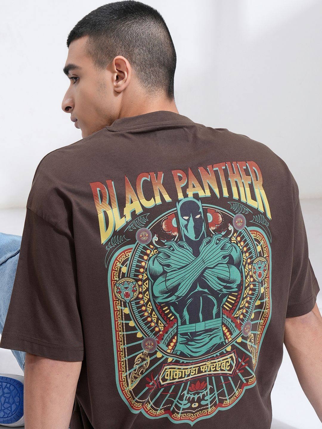 

HIGHLANDER Marvel Men Oversized Dropshoulder Round Neck T-shirt, Brown