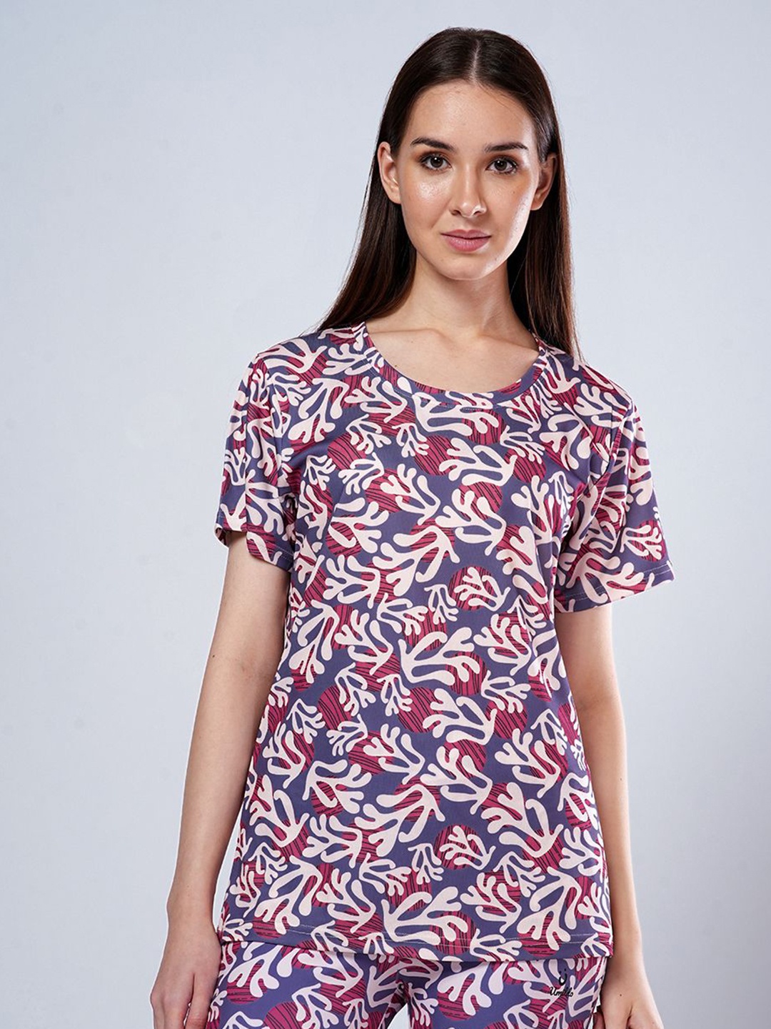 

UMILDO Women Abstract Printed Round Neck T-shirt, Purple