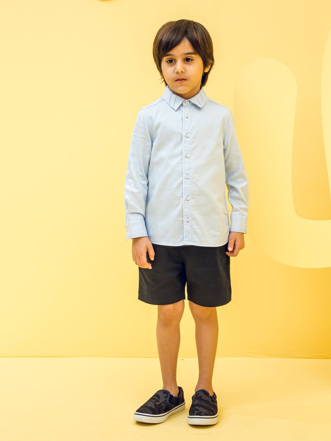 

FOREVER FRIDAY Boys Spread Collar Solid Cotton Casual Shirt, Blue