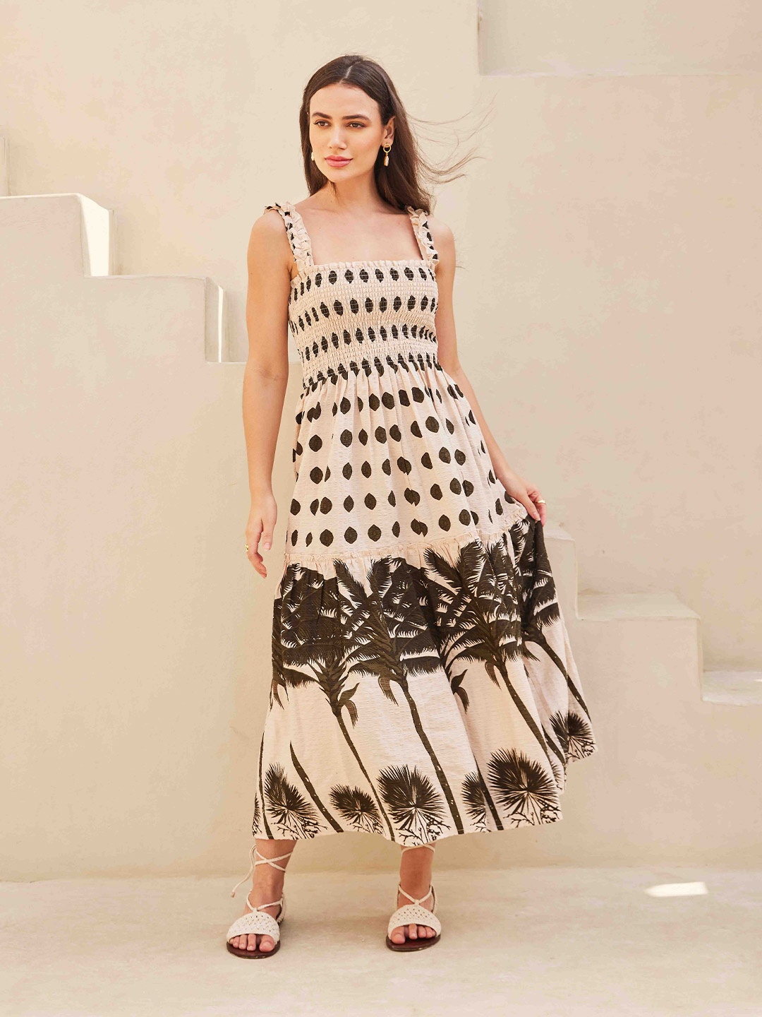 

House of Sal Women Layered Maxi Dress, Beige