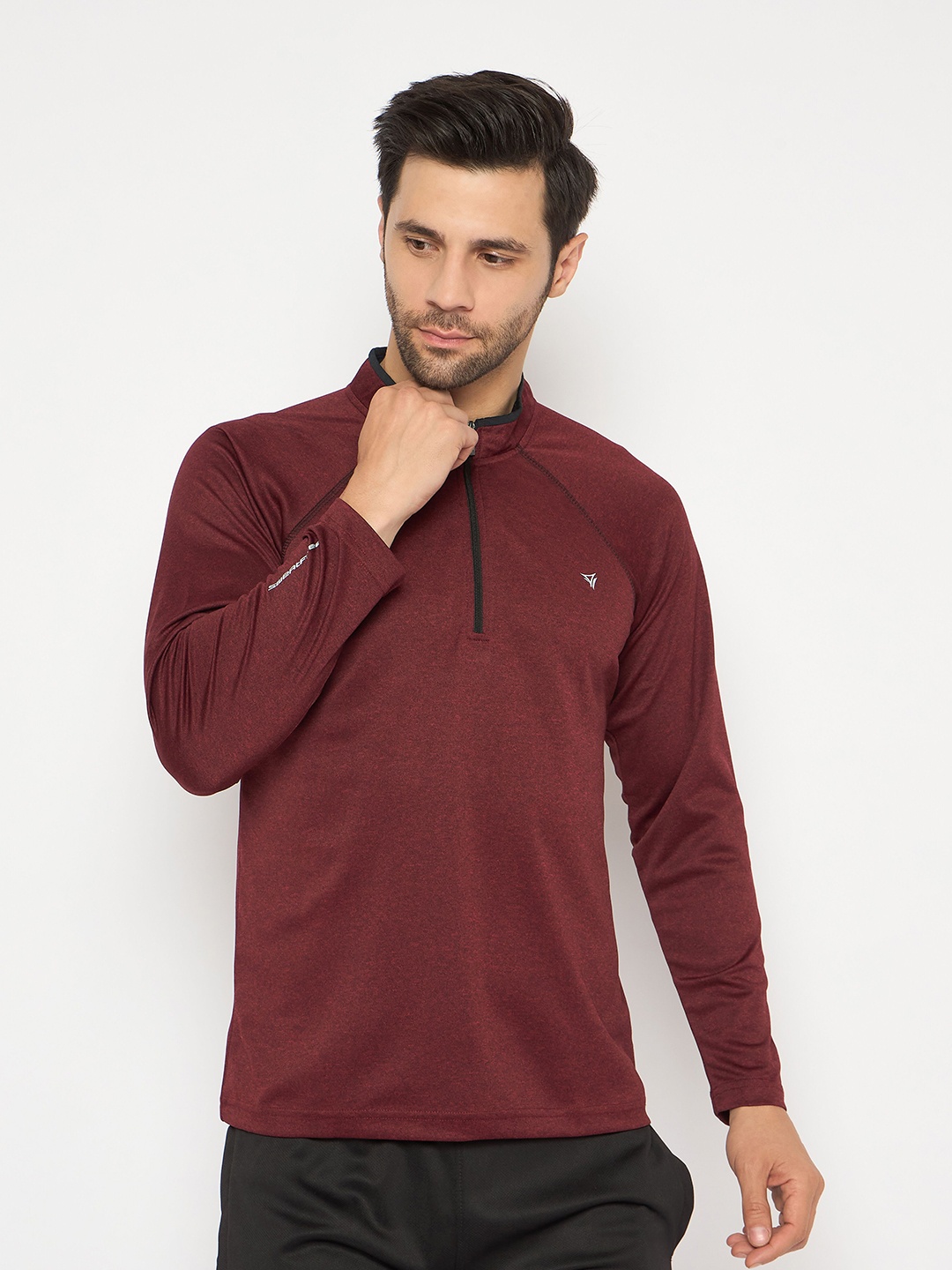 

NEVA Men Solid High Neck Regular Fit Cotton T-shirt, Maroon