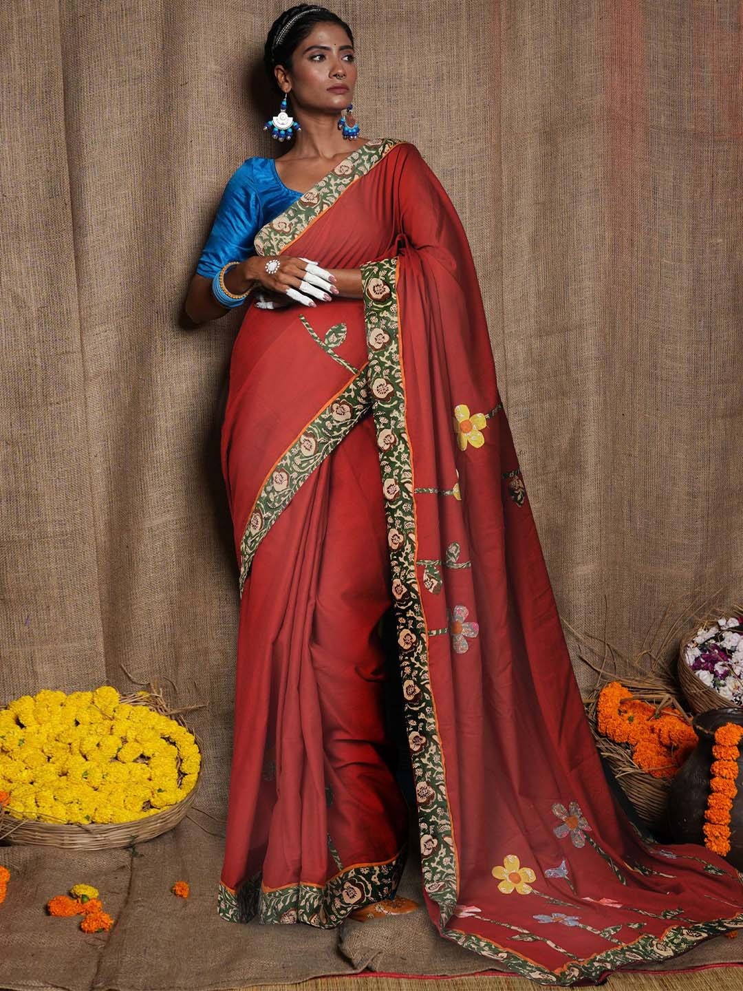 

Unnati Silks Floral Pure Cotton Handloom Saree, Red