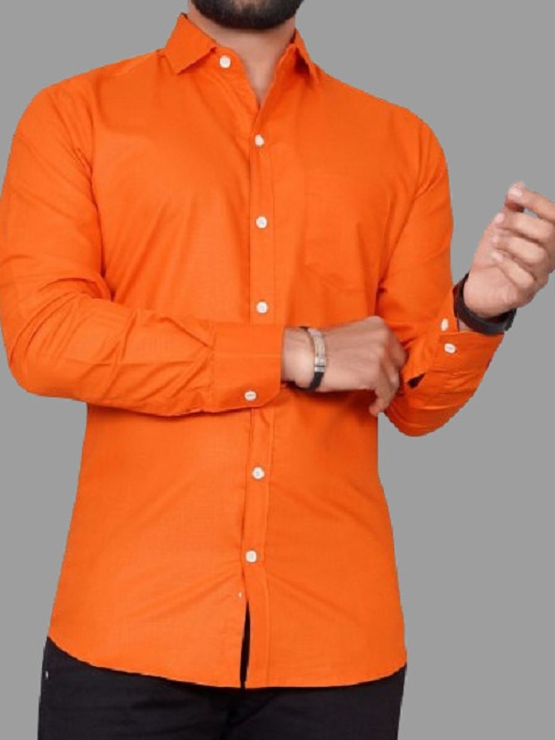 

Metronaut Men Standard Regular Fit Spread Collar Solid Cotton Casual Shirt, Orange