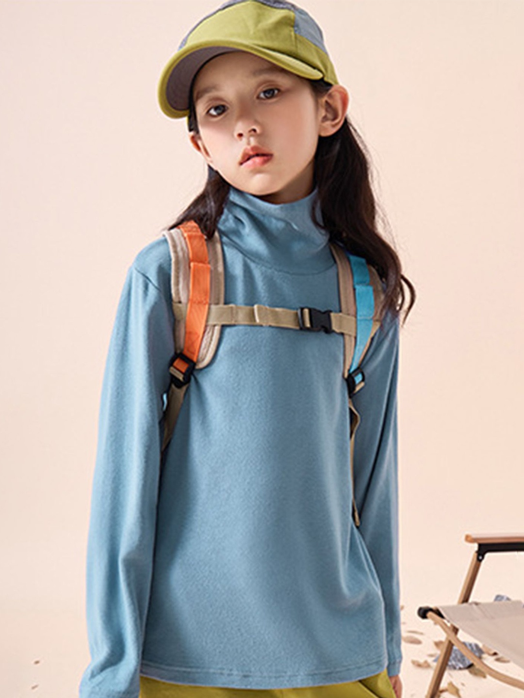 

LULU & SKY Mixed-knit Girls Blue High Neck Top
