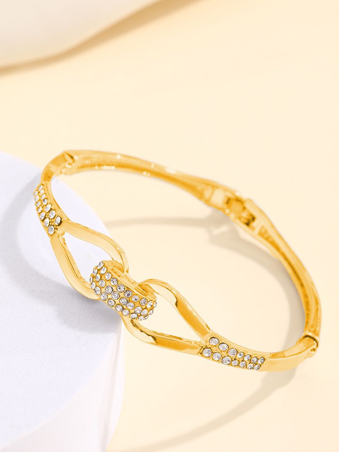 

Shining Diva Fashion Gold-Plated Crystals Studded Bangle-Style Bracelet