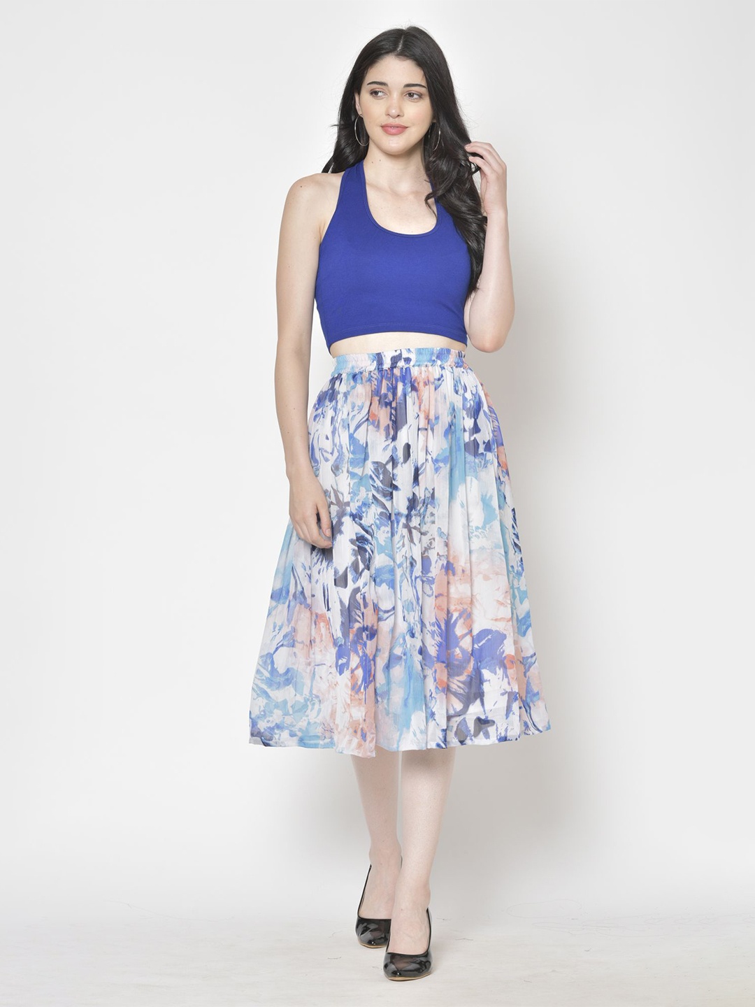 

Moda Rapido Cotton Halter Neck Tank Crop Top, Blue