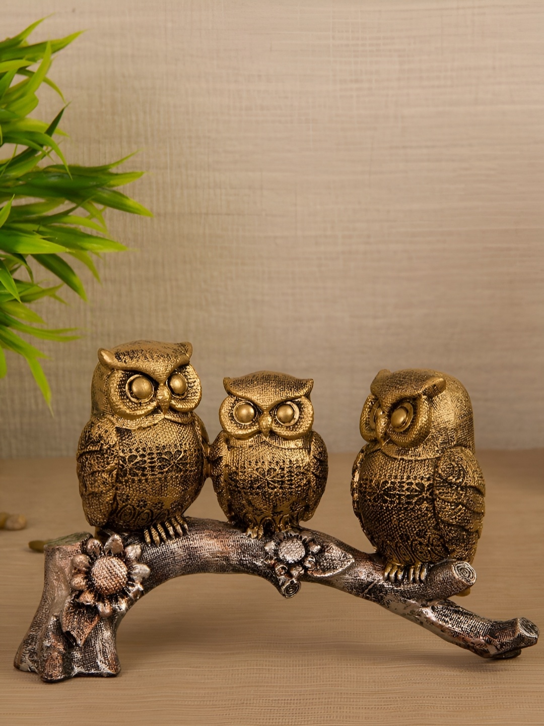 

VIVARS CRAFT Gold-Toned Owl Birds And Animal Figurine Showpiece