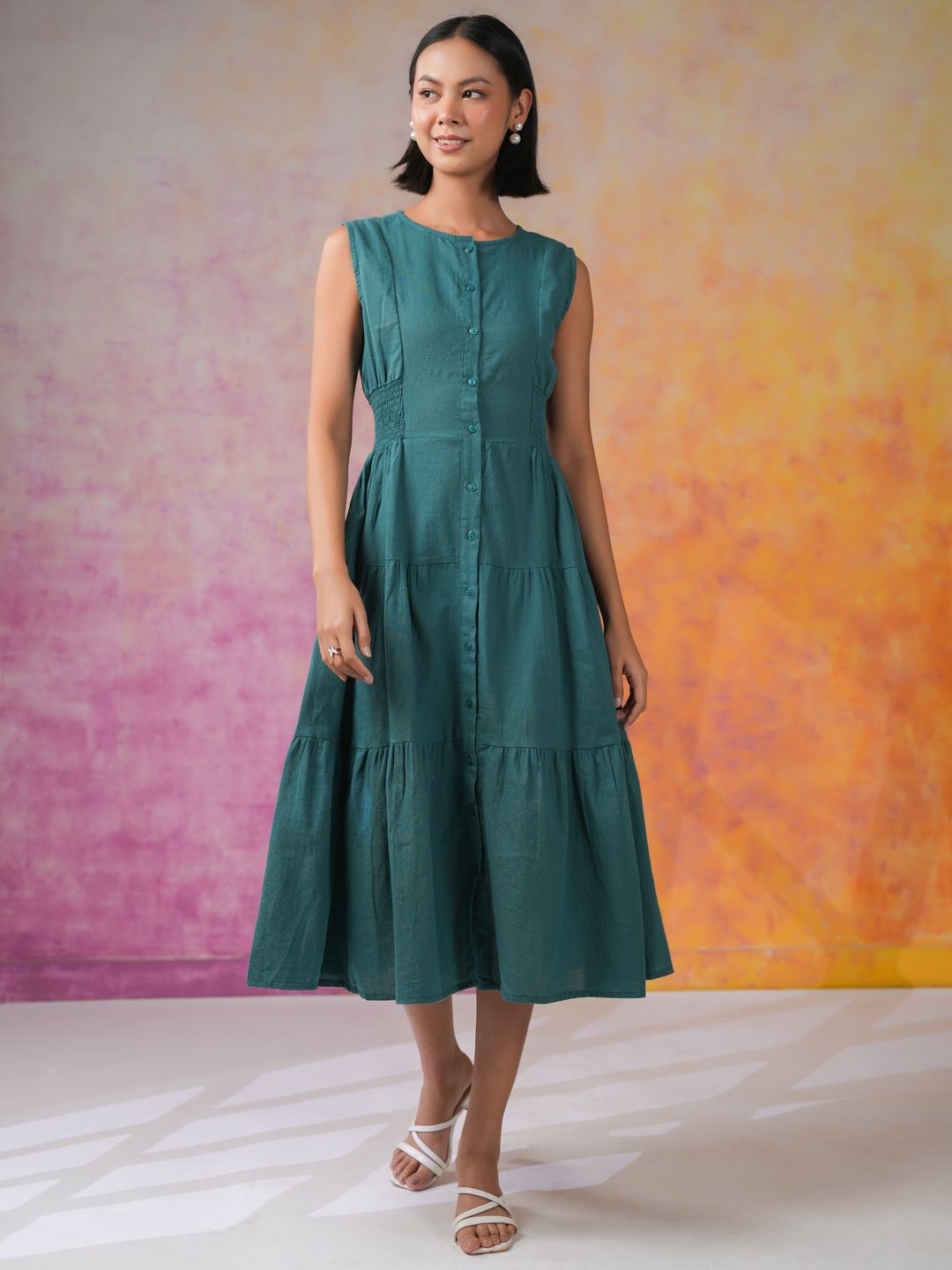

SANSKRUTIHOMES Women Cotton Fit & Flare Dress, Sea green