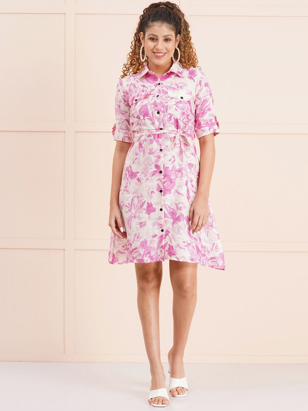 

Lahaba Floral Print Shirt Dress, Pink