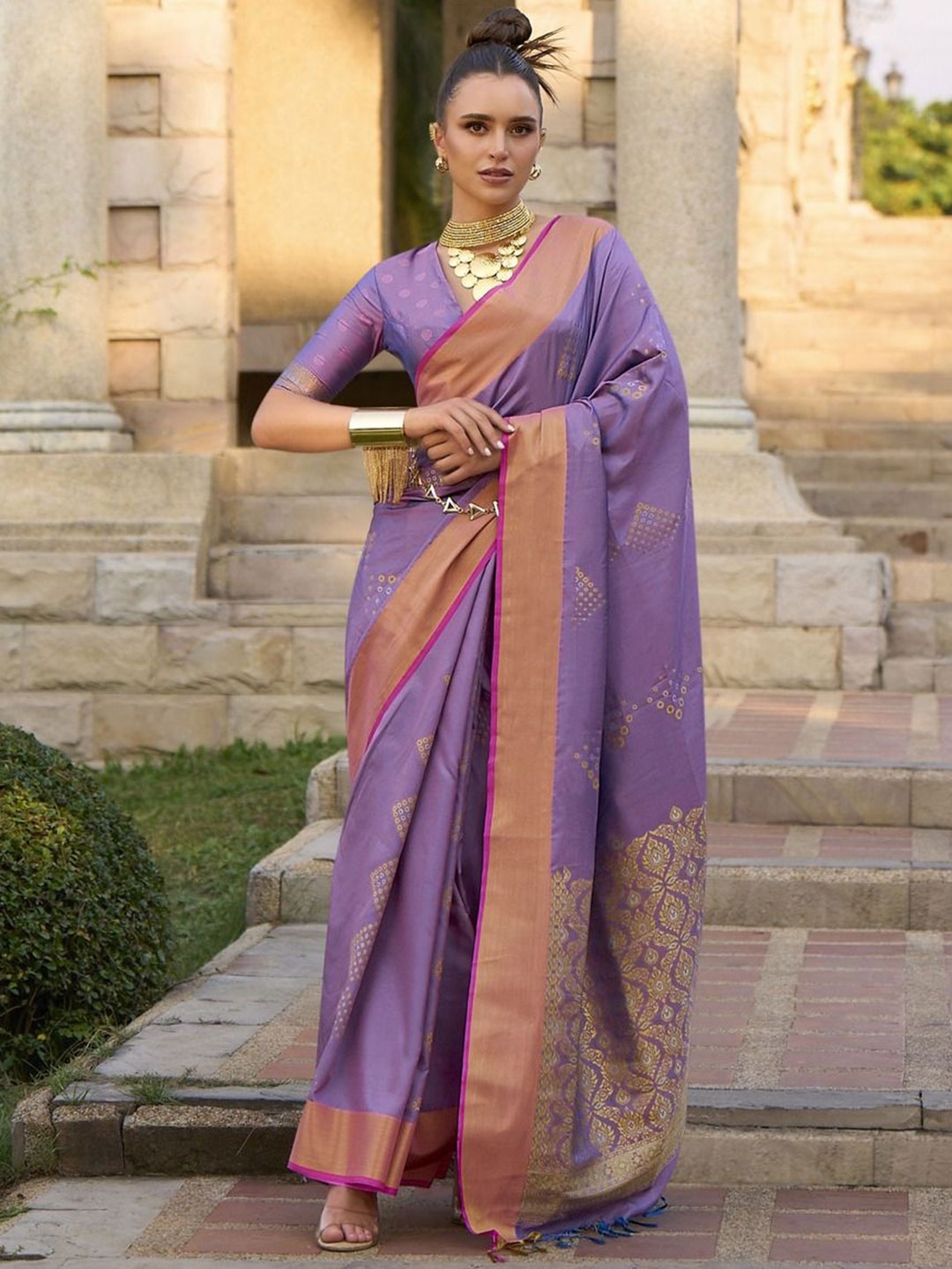 

Anouk Woven Design Zari Silk Blend Banarasi Saree, Purple