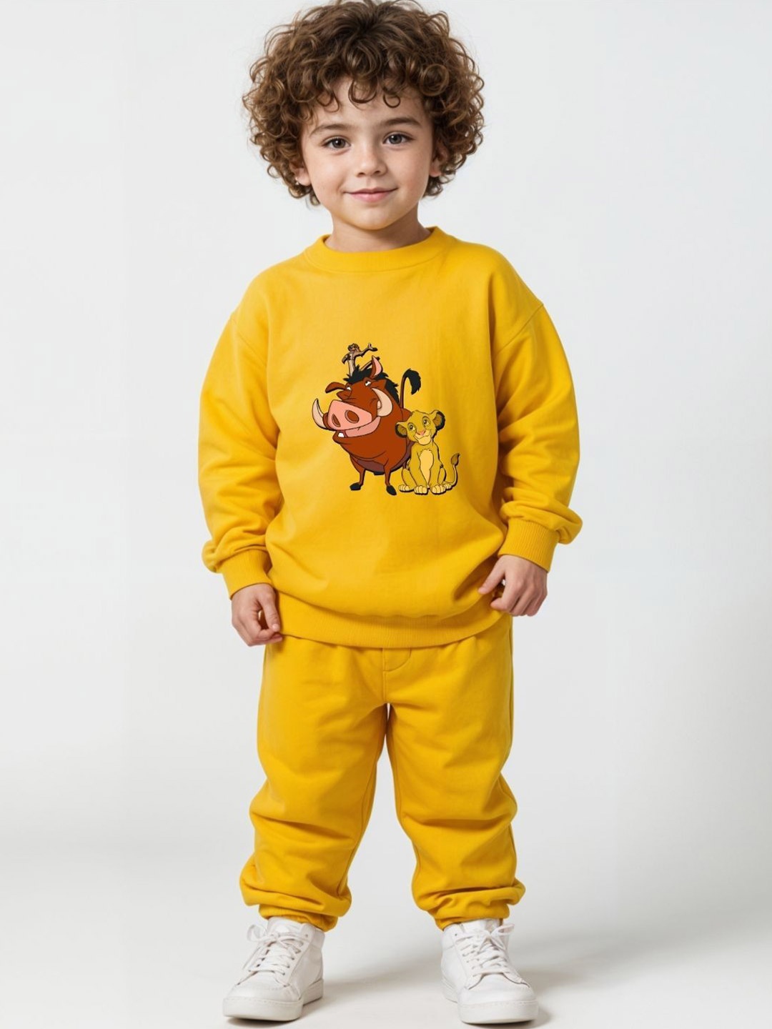 

Minicult Kids Printed Round Neck Pure Cotton Sweatshirt With Jogger, Yellow