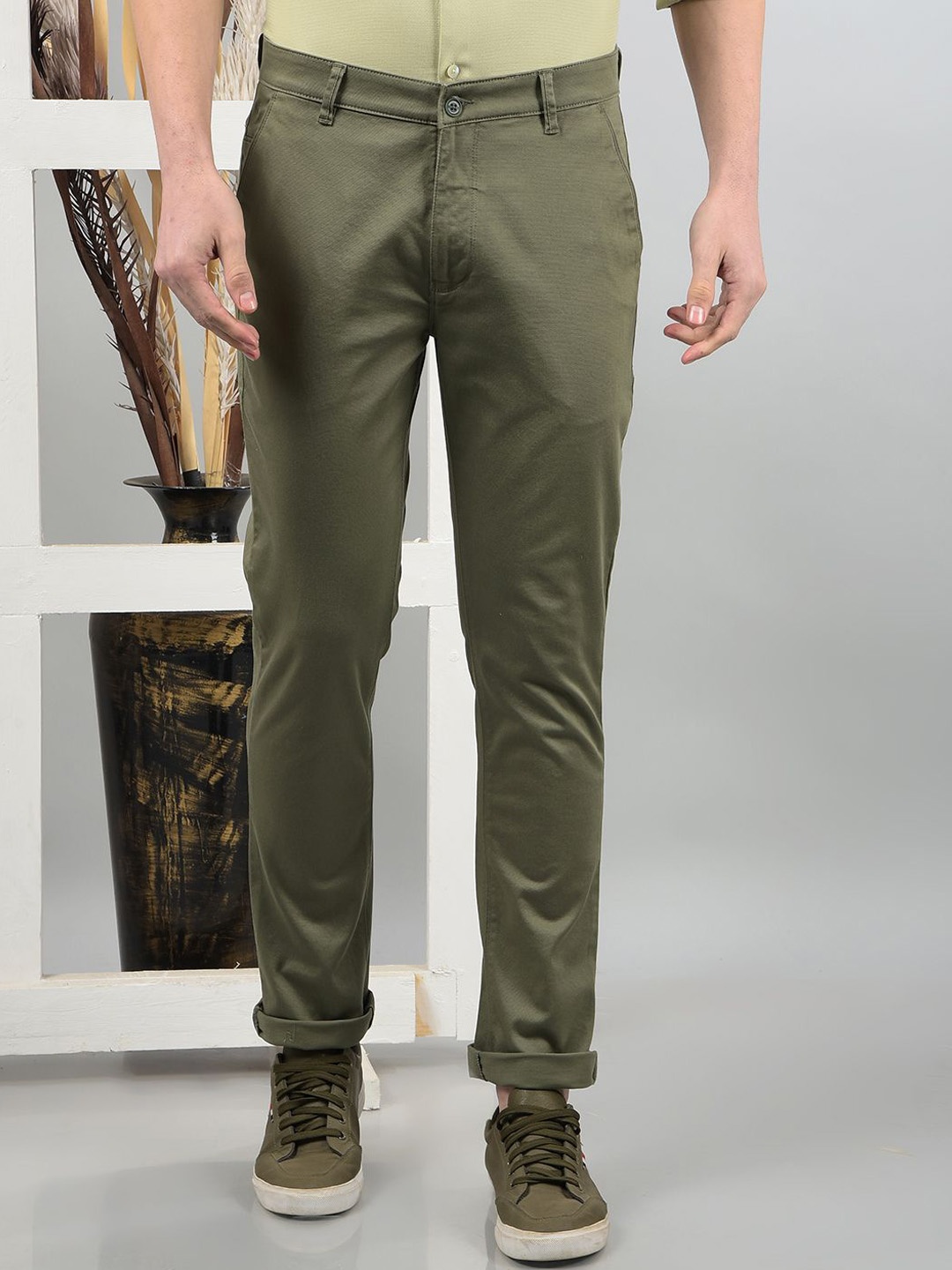 

Crimsoune Club Men Smart Slim Fit Chinos Trousers, Olive