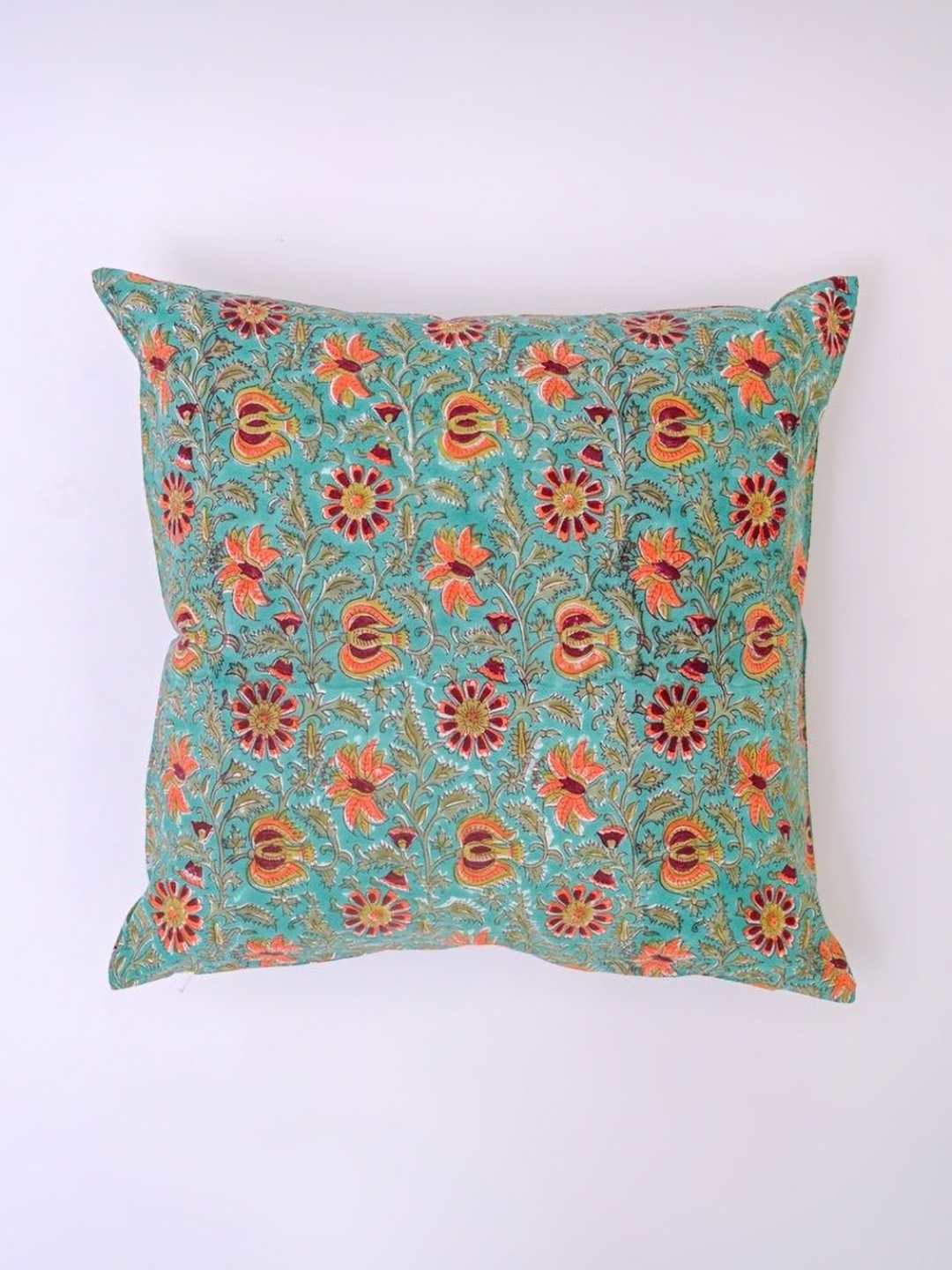 

Block N Style Enkidu Green & Orange Floral Printed Cotton Square Cushion Cover