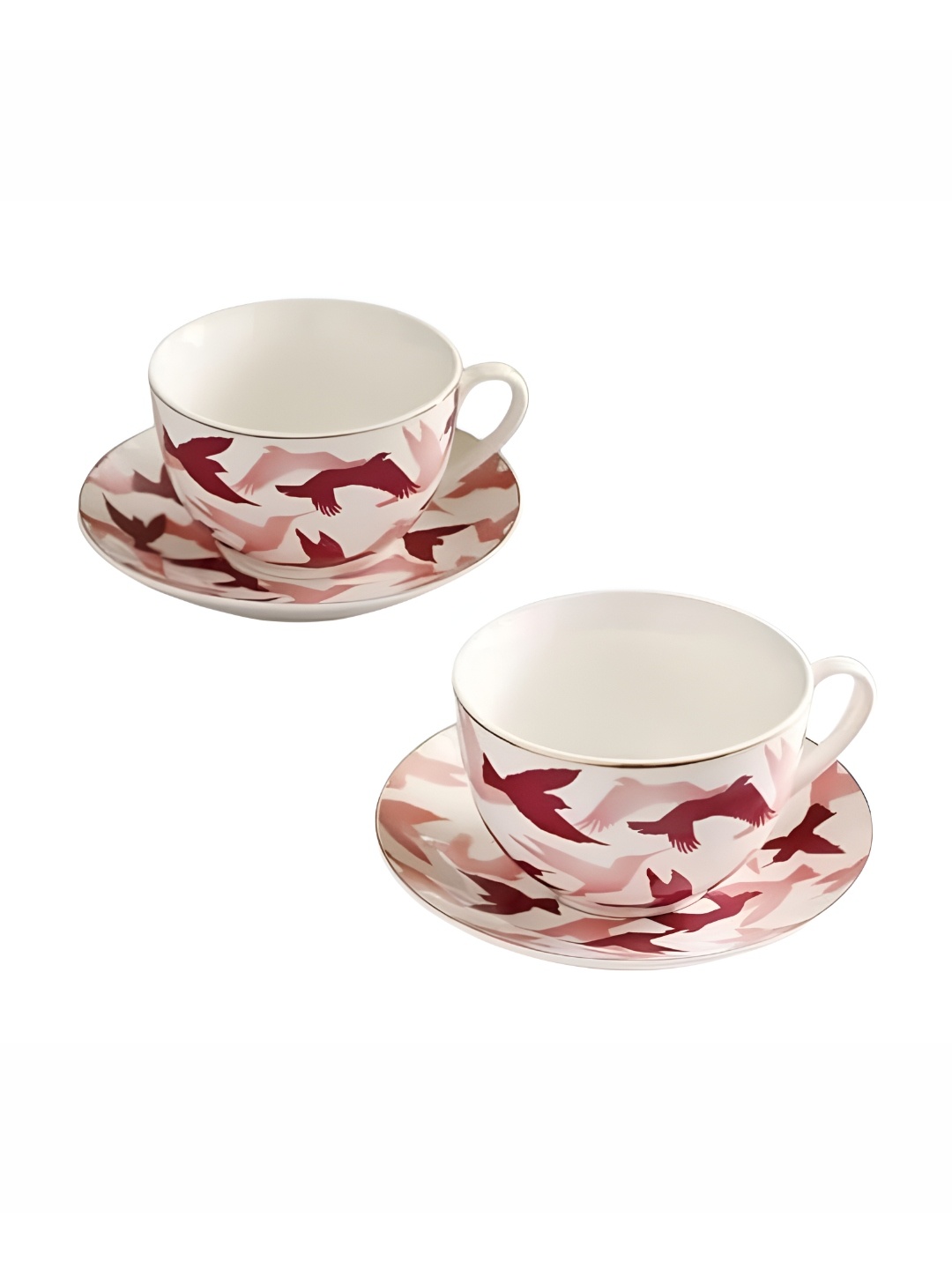 

Shreedah White and Maroon 2 Pieces Abstract Printed Cups & Saucer 300 ml Each