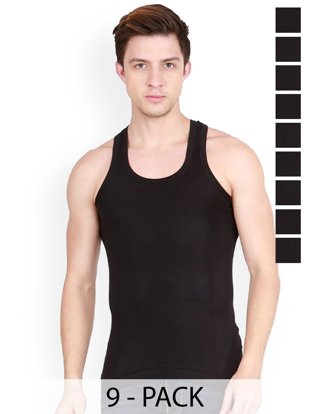 

Rupa Pack Of 9 Cotton Undershirt Innerwear Vests VANumber: Frontline-Xing-Black-RN-9-95