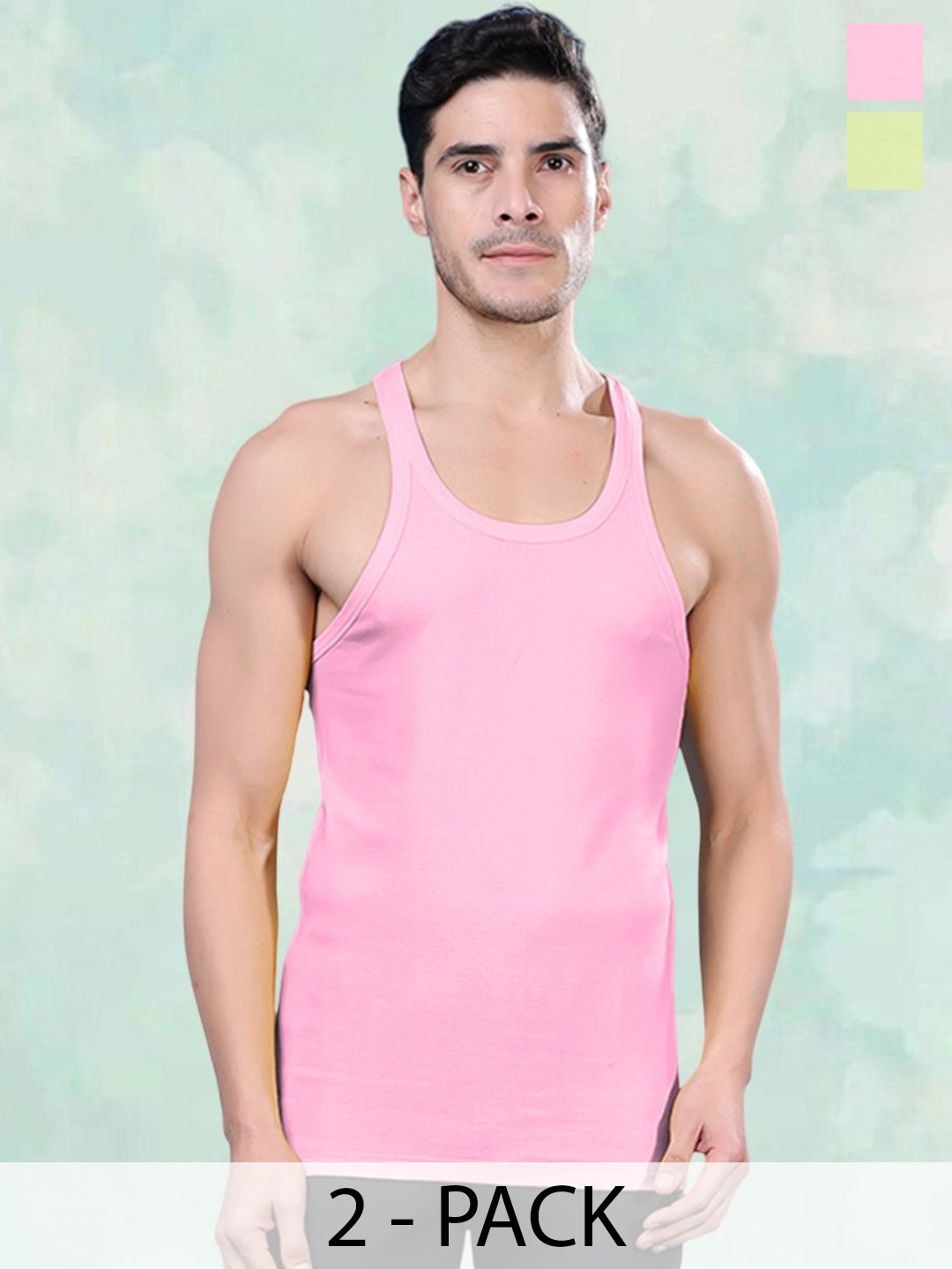 

FBAR Pack Of 2 Pure Cotton Gym Innerwear Vests FBCA-10-33, Pink
