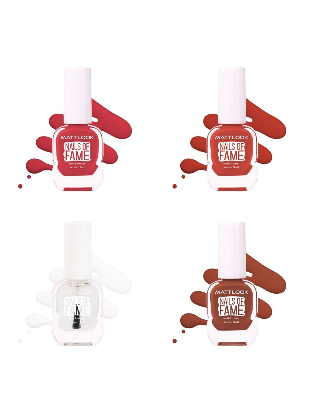 

MATTLOOK Nails Of Fame Set Of 4 Nail Enamel - 12 ml Each - Shade - 35 - 36 - 35 - 34, Red