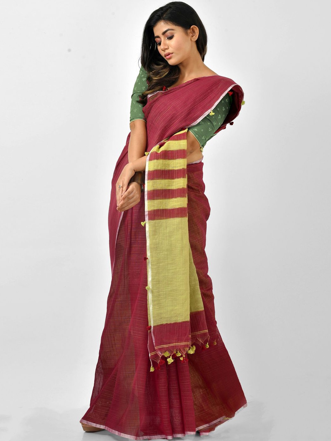 

Crochetin Woven Design Zari Ready to Wear Saree, Maroon