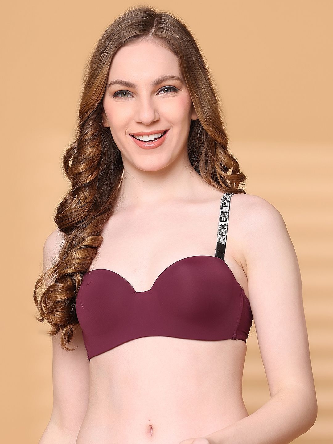 

PrettyCat Bra Medium Coverage Underwired Lightly Padded, Burgundy